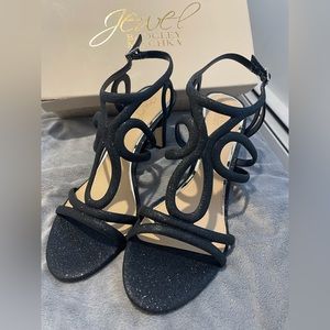 Jewel Badgley Mischka Simba black glitter heels size 9 NWT